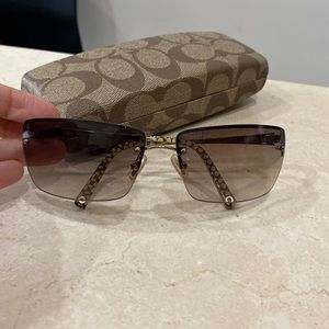 GUC Coach Rectangular Sunglasses in Brown and gold details.